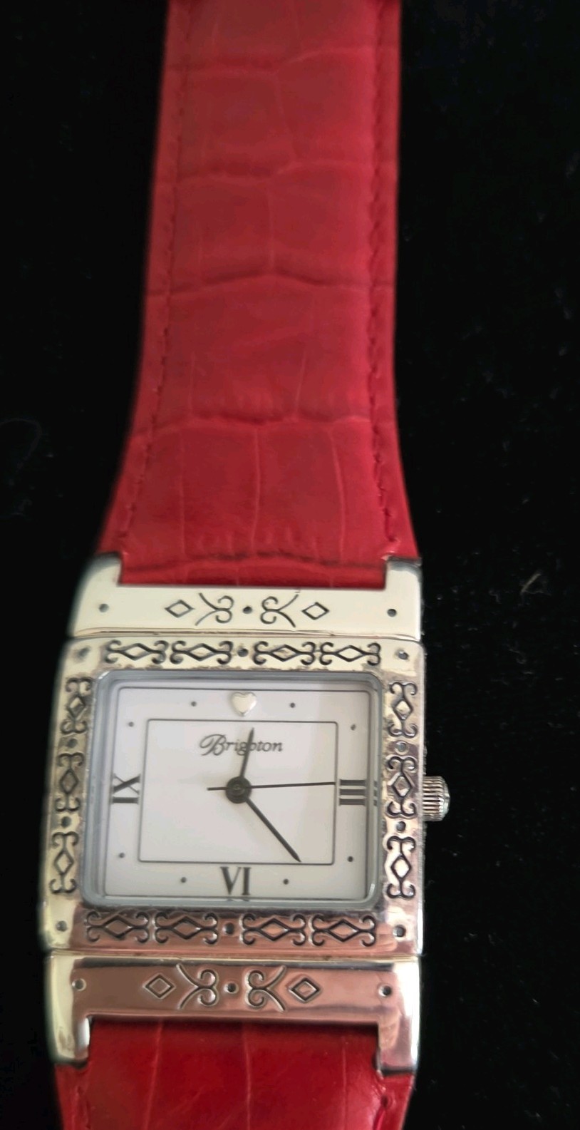 Brighton Plymouth Watch Reversible Black & Red Leather Silver New Battery