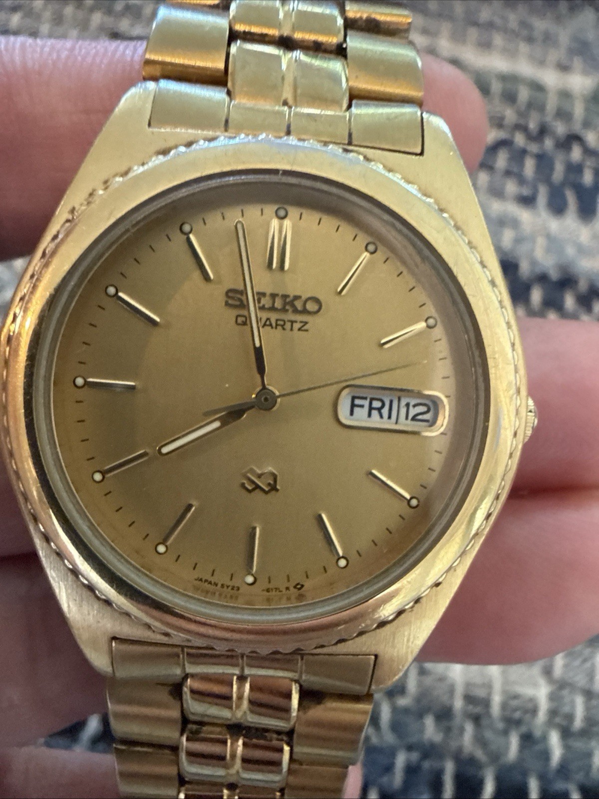 Vintage Seiko SQ (5Y23-6070) Quartz. Day Date. Gold Dial/Gold Tone. New Battery.