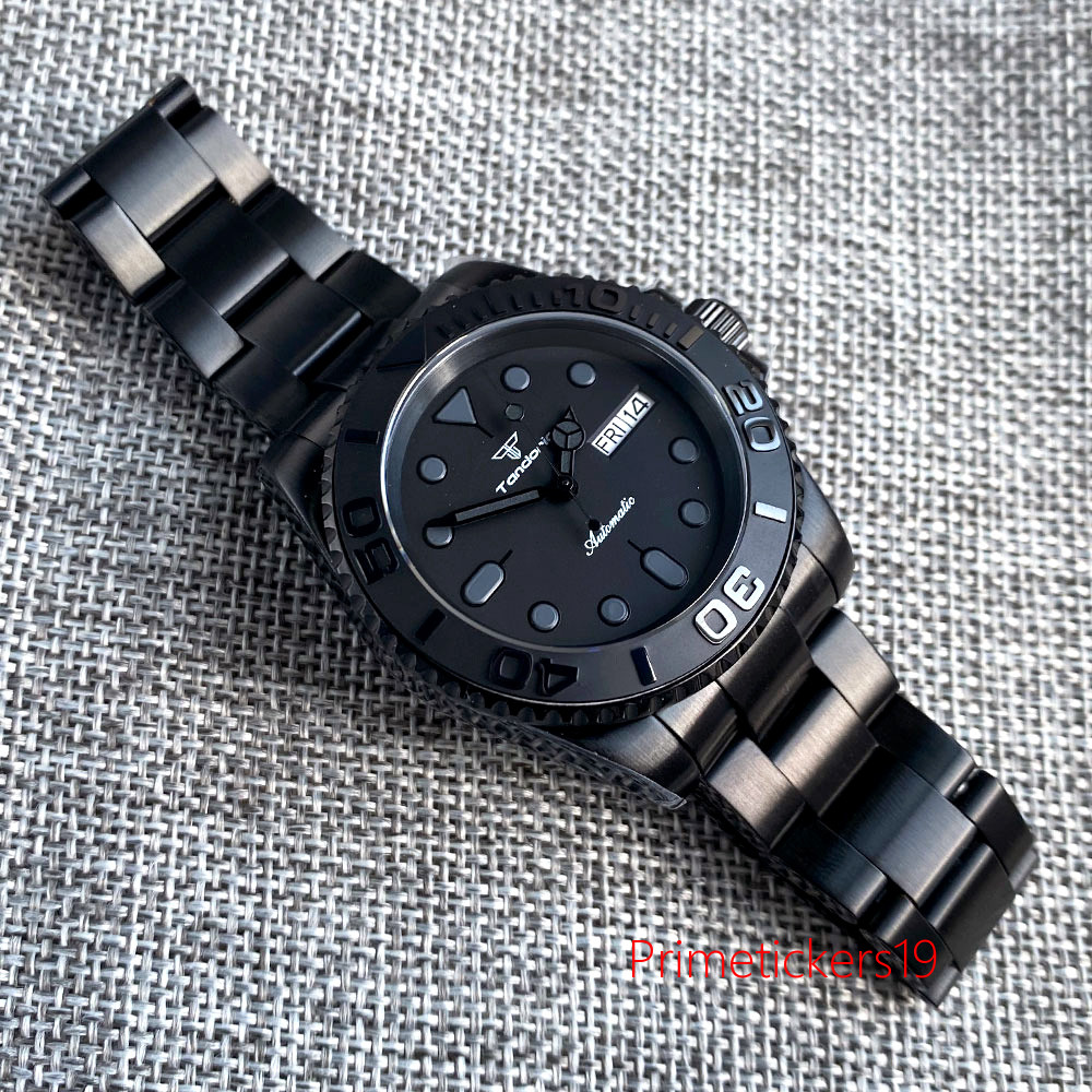 Tandorio NH36A 40mm Black PVD Automatic Men Watch Rotating Bezel Sapphire Glass