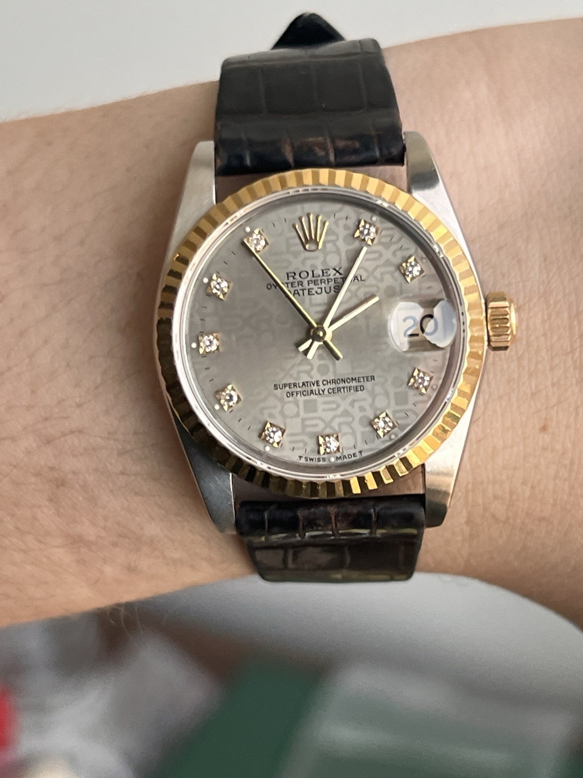 ROLEX DATEJUST 31mm FACTORY GREY JUBILEE DIAMOND DIAL 2-TONE FLUTED ref: 68273