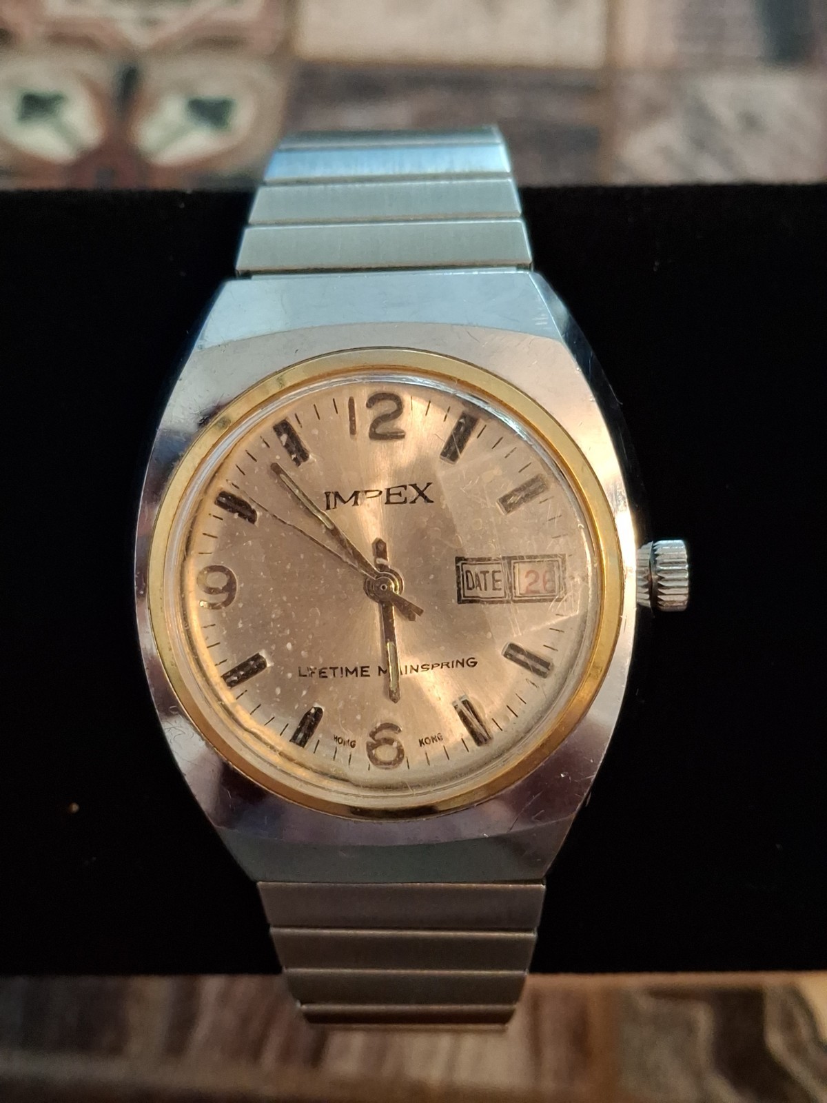 Impex Mens Mechanical Watch, Lifetime Mainspring, Date, Stretch Bracelet Band.
