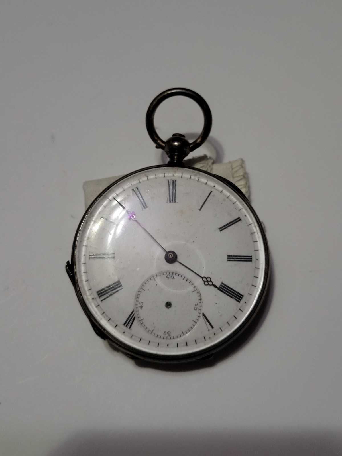 ​Antique Swiss Silver Key Wind Pocket Watch Cylindre 10 Rubis Floral Motif