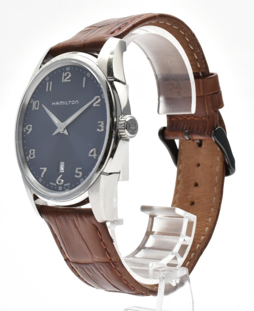 [Exc+5] Hamilton Jazzmaster Thinline Quartz Watch H385111 Navy Dial Brown Belt