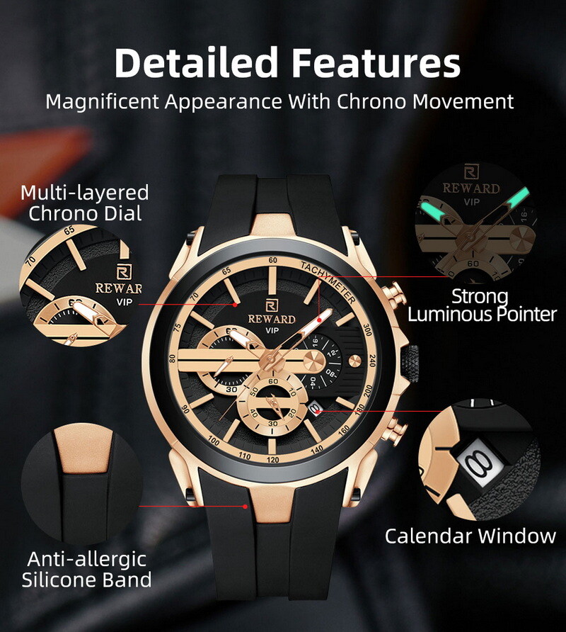 REWARD Men’s Multifunction Chronograph Calendar Luminous Waterproof Quartz Watch