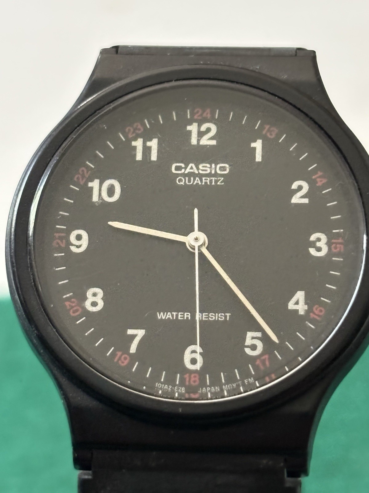 Casio MQ-24 Quartz Analog Watch Water Resistant Black Dial Resin Strap 33mm