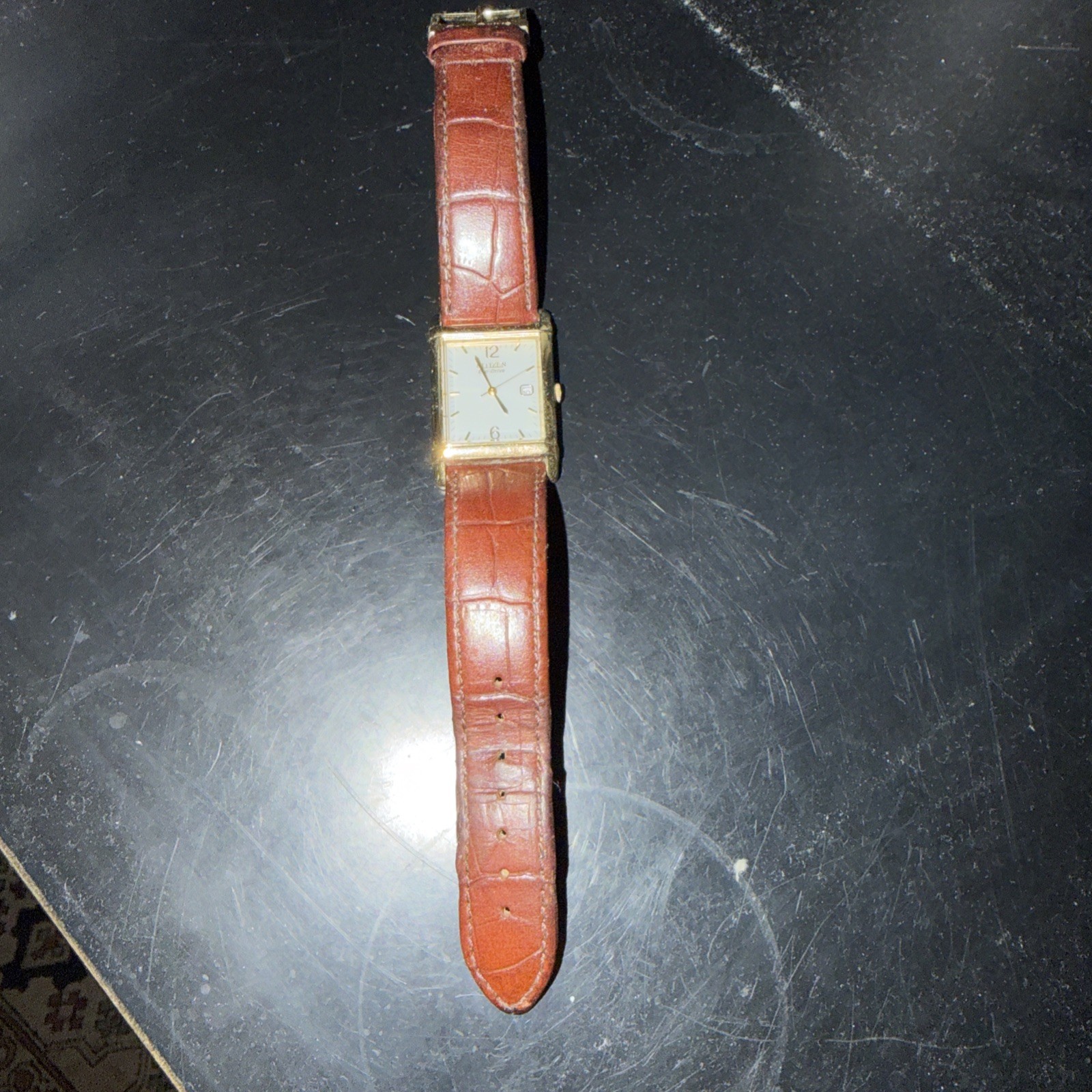 Vintage Citizen Eco-Drive Tank Watch Gold Tone Brown Leather Band