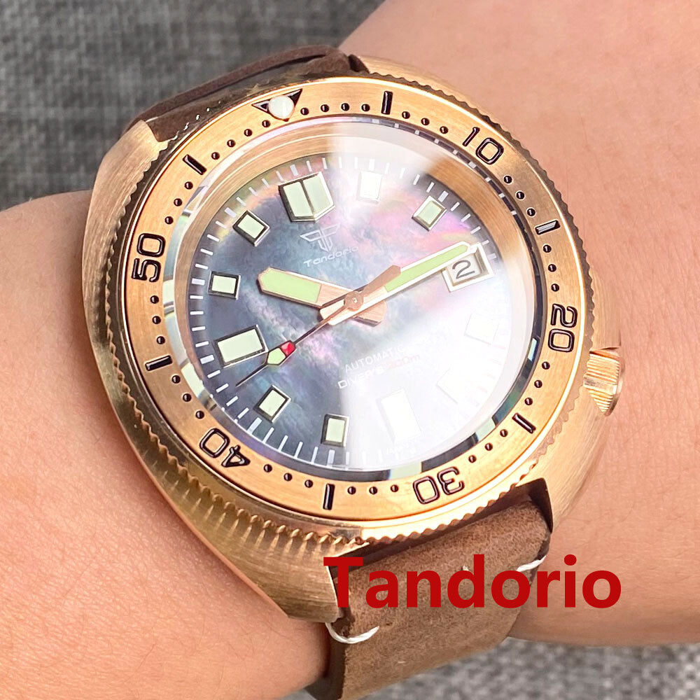 44mm Tandorio Mother of pearl Solid Full Cusn8 Bronze NH35A 20ATM Men Watch Date