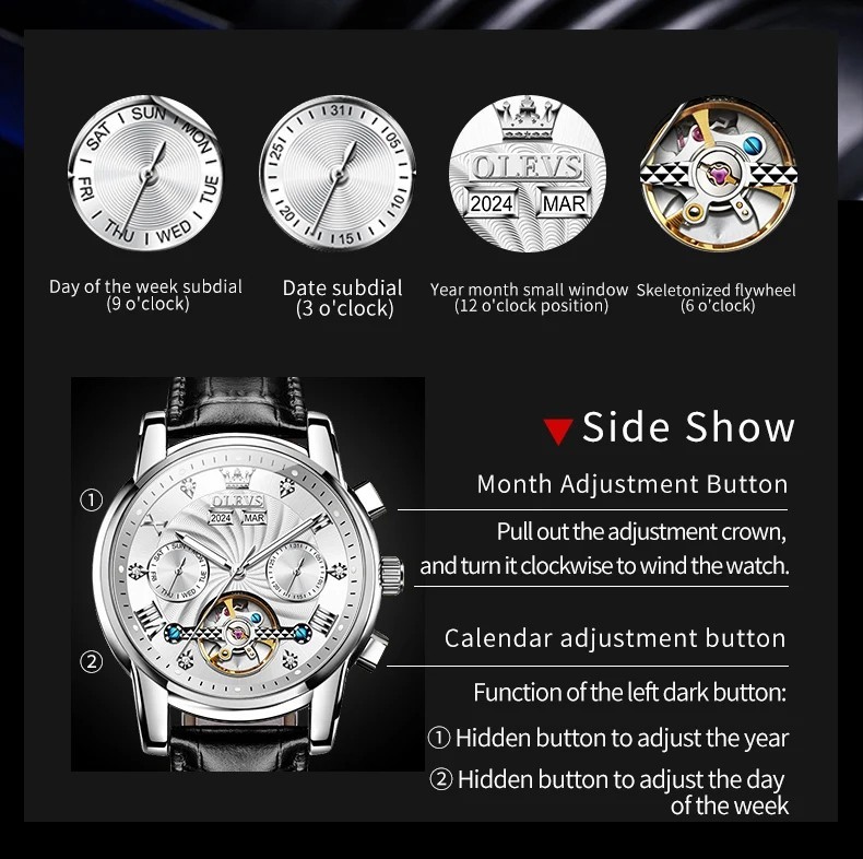 Automatic Mechanical Waterproof Watch Luxury Dial Leather Men Men’s Strap