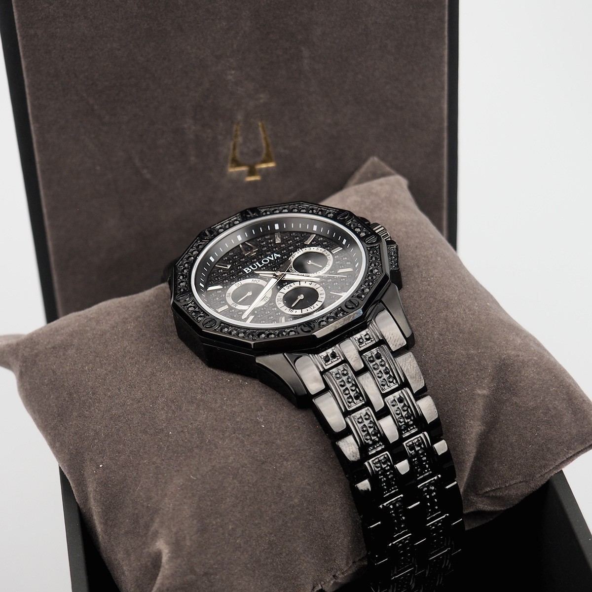 Bulova Octava Crystal 98C134 Black Stainless Steel Men’s Quartz Watch 41.5 mm