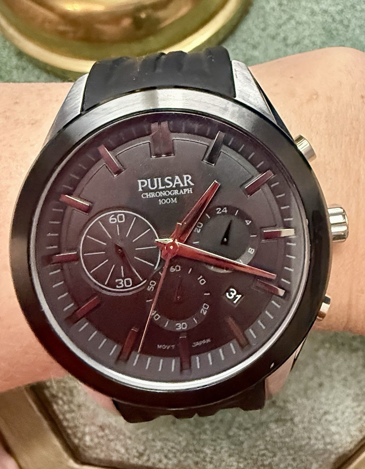 Pulsar by Seiko VD53-X200 Men’s Chronograph Watch 100M Black Quartz New Strap Ex