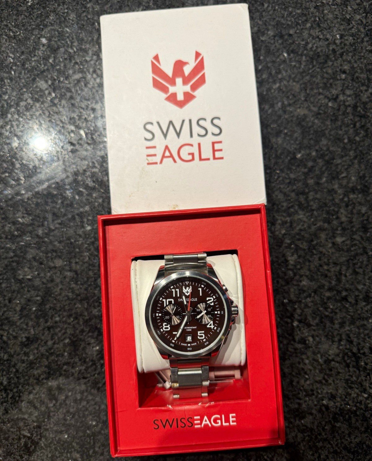 Swiss Eagle SE-9179 Swiss Made Chronograph Quartz 100m Brown Dial Watch