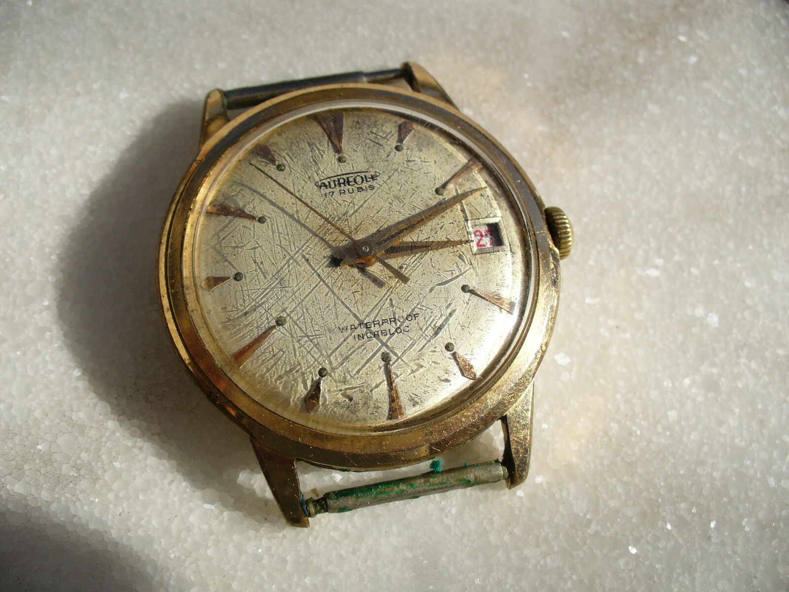 AUREOLE Waterproof Incabloc 34.5mm Red Date Screw Bottom Watch Works