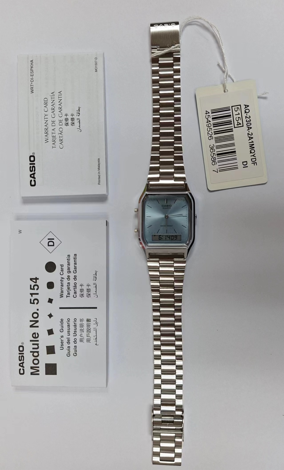 CASIO AQ-230A-2A1 Retro Vintage Blue Dual time Stainless Steel Band Watch
