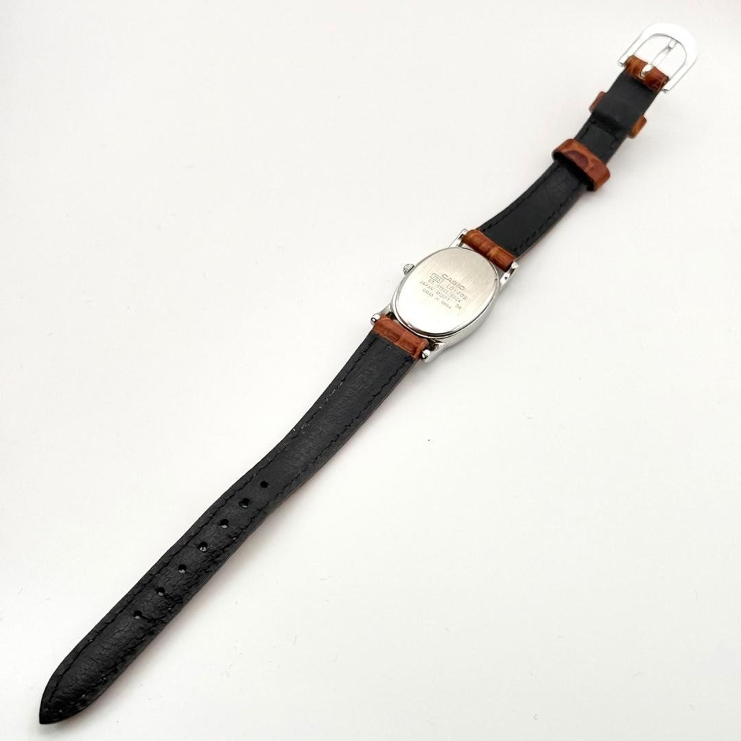 Casio Oval Watch, Battery Replaced, Gold, Genuine Leather Strap, Brown, Working