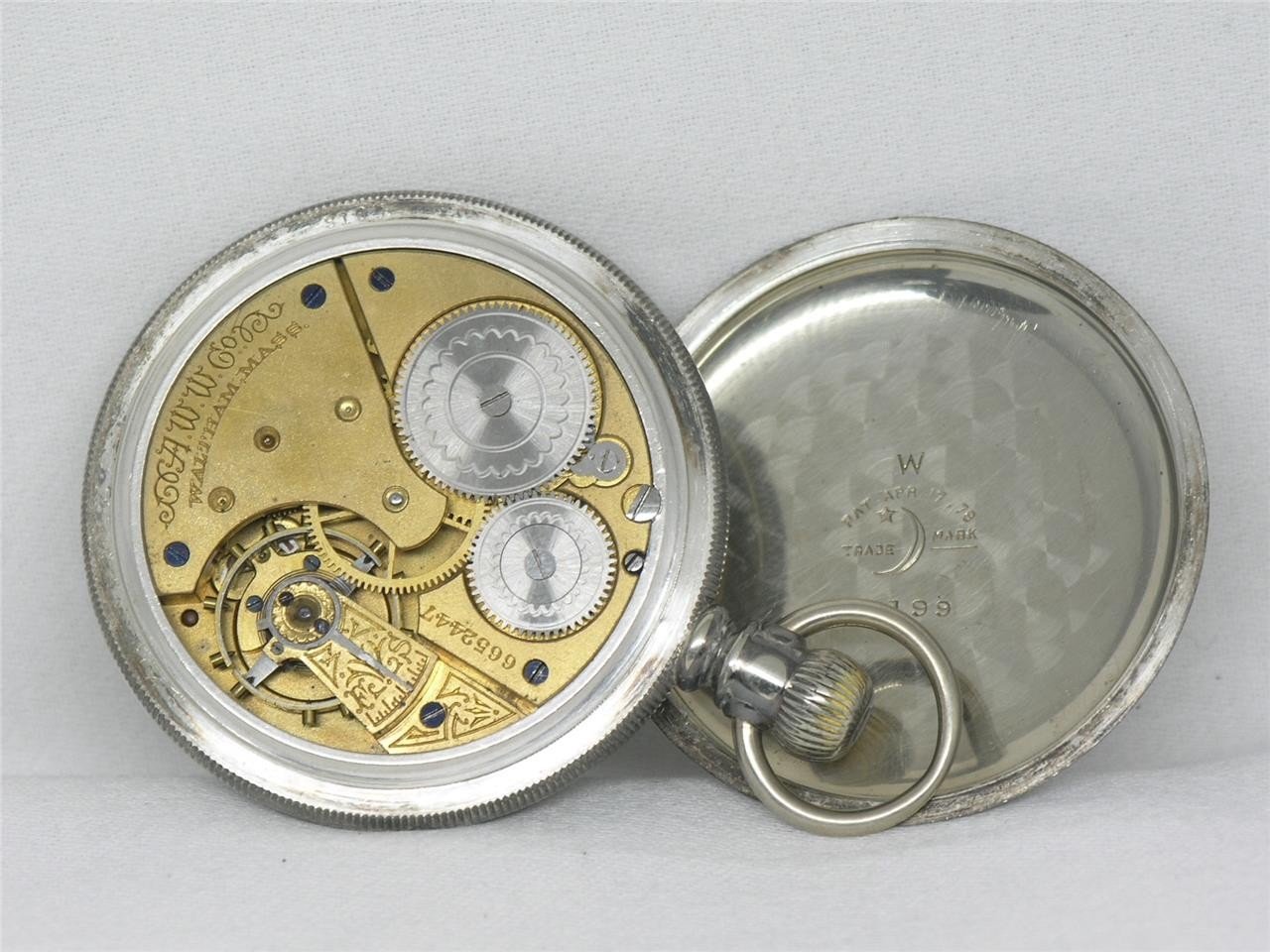 ANTIQUE 16S WALTHAM 1888 GOLD FOIL FANCY DIAL SILVER CASED POCKETWATCH, SERVICED