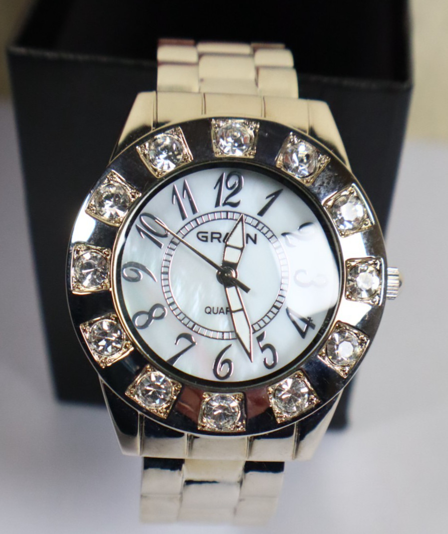 Gruen Cuff Watch Quartz GR2184L NIB Gold Tone Crystals/Bezel LIFETIME WARRANTY