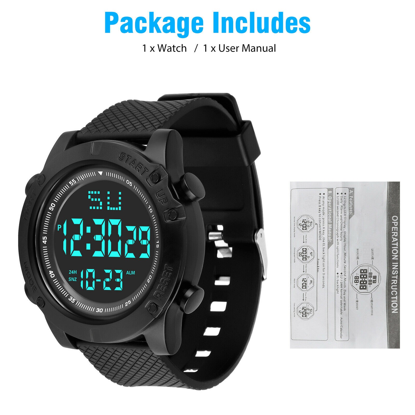 Military Tactical Digital Sports Watch Men LED Backlight Waterproof Wristwatch