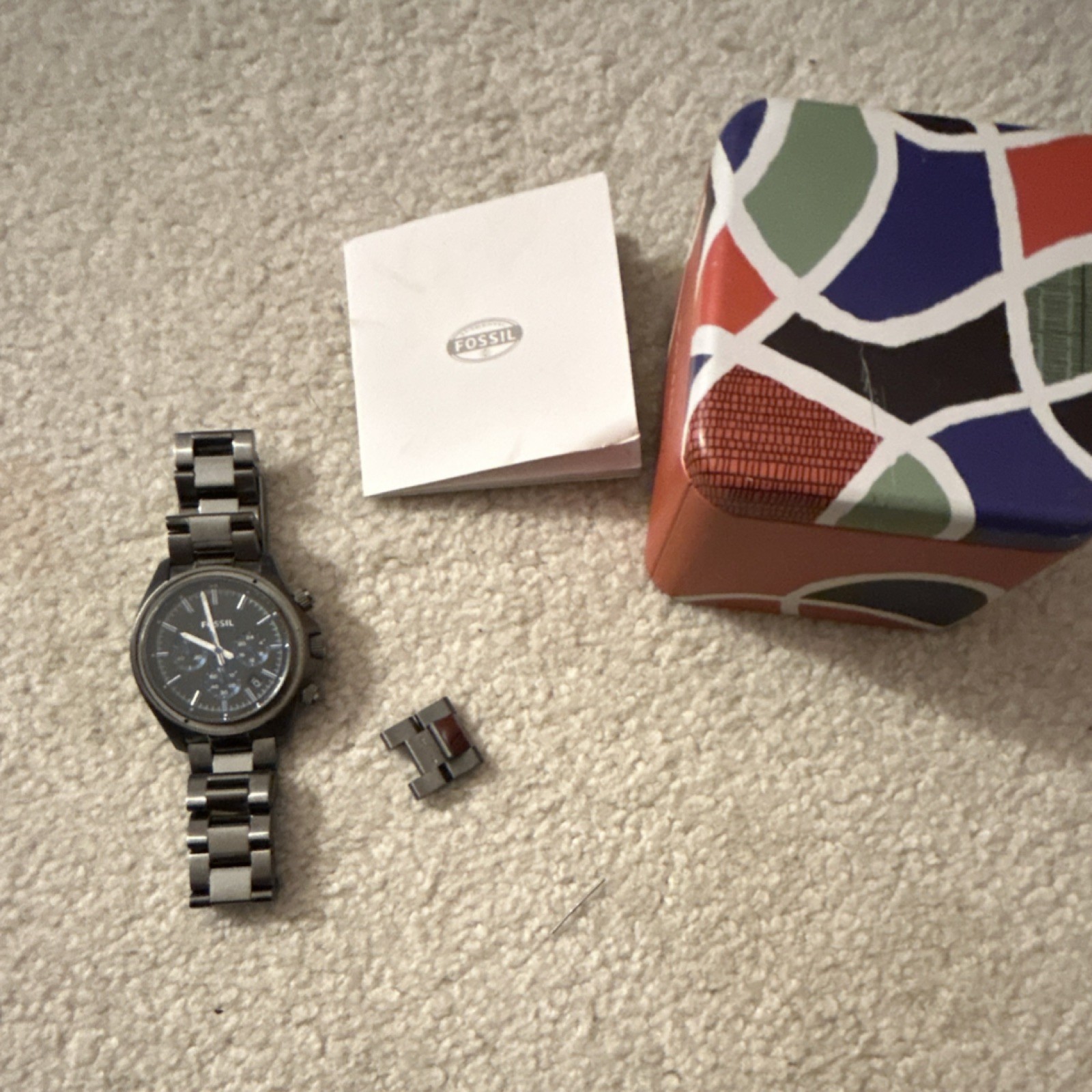 Fossil Men’s Chronograph Analog Watch Gray Metal Band w/ Box & Manual