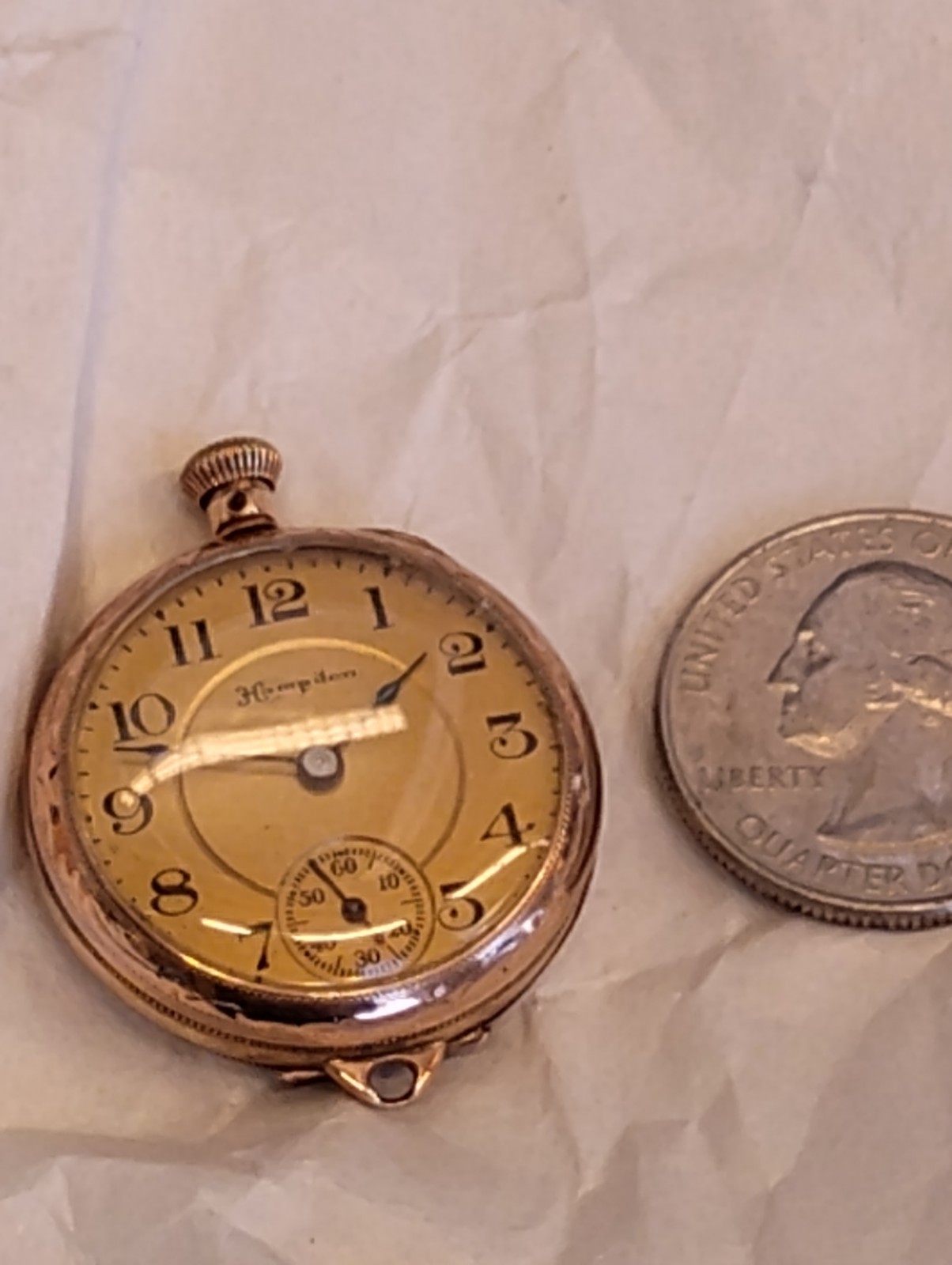 (Hampden Gold Filled) Manual Hand Wind Elegant Unisex Pocket Watch (NOT TICKING)