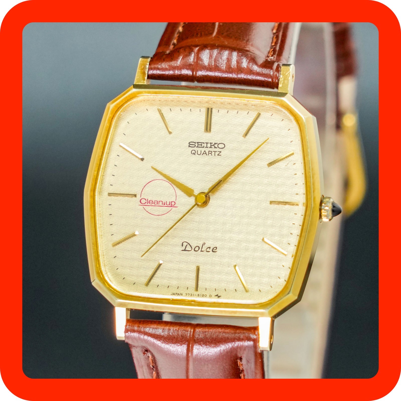 Vintage 1988[MINT] SEIKO DOLCE 7731-5120 New Band Gold Elegant Hexagon Men Watch