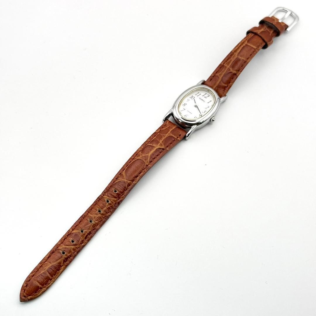 Casio Oval Watch, Battery Replaced, Gold, Genuine Leather Strap, Brown, Working