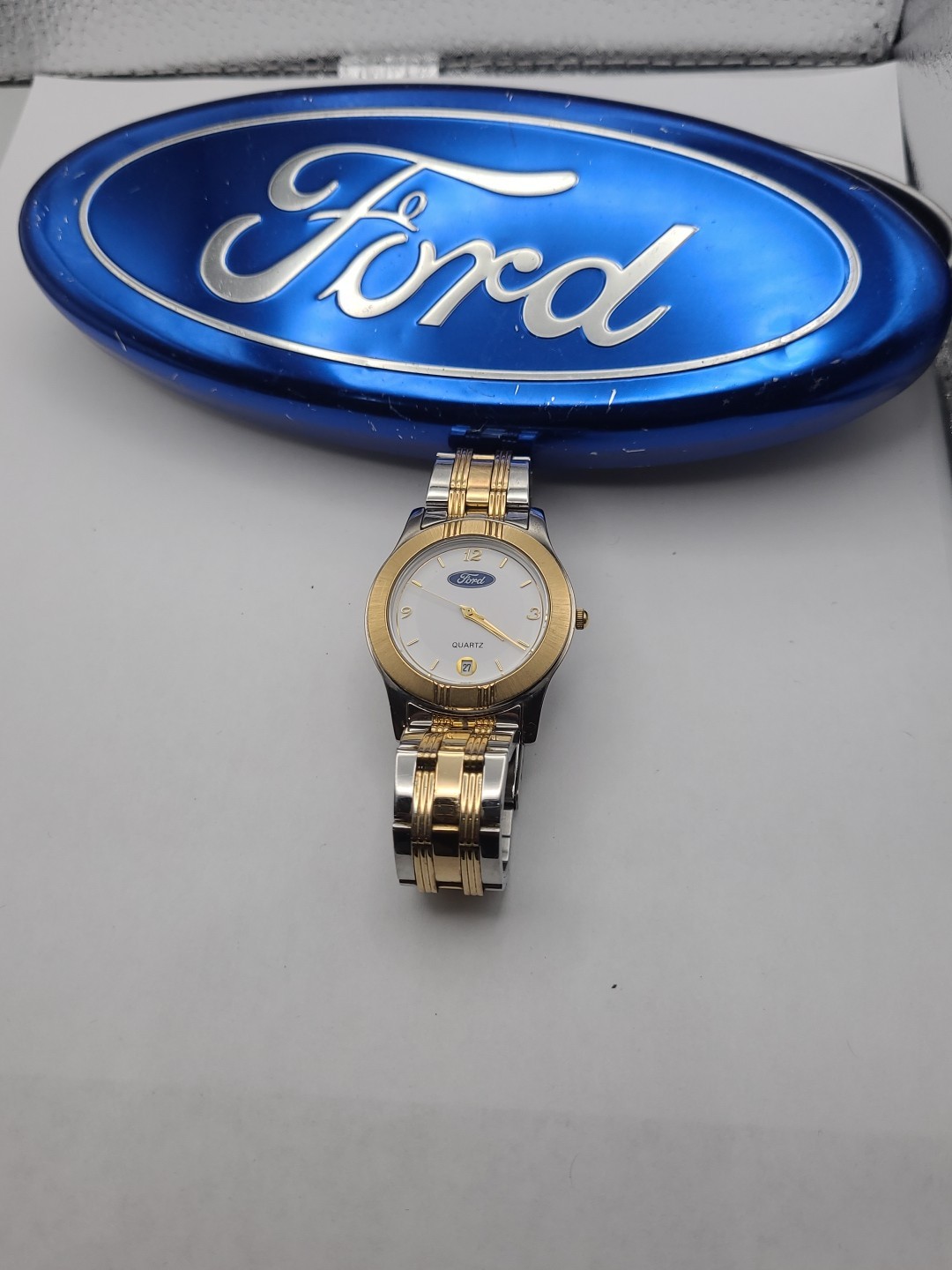 Ford Quartz Mens Wristwatch Two Tone Stainless Steel White Dial Working