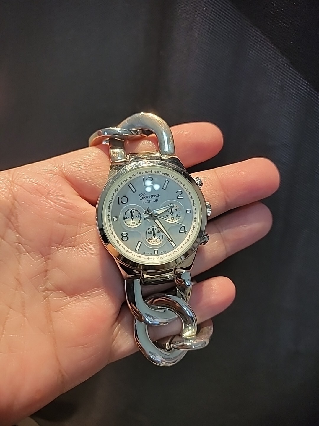 Vintage Geneva Platinum Wrist Watch Silver Tone Bracelet Band Jewelry Costume