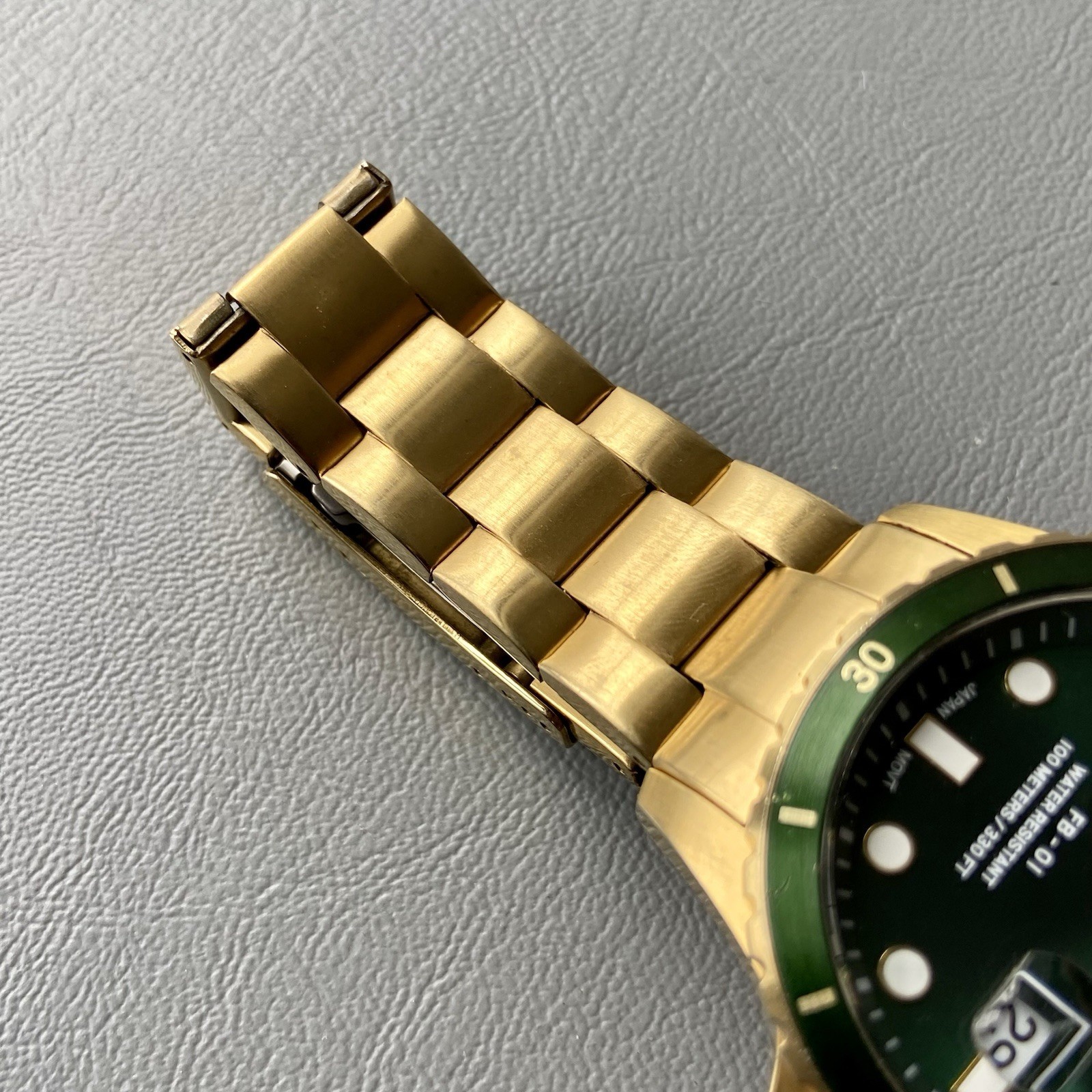 Mens Genuine Fossil Designer Watch Green Gold FB-01 Date FS5658 Serviced