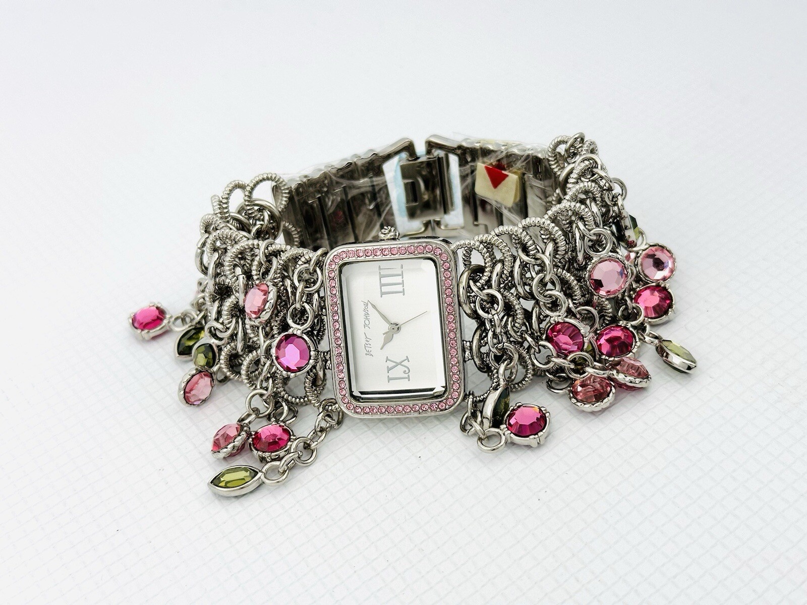 Betsey Johnson Women’s BJ4011 Fashion Hanging Stones Silver-tone Bracelet Watch
