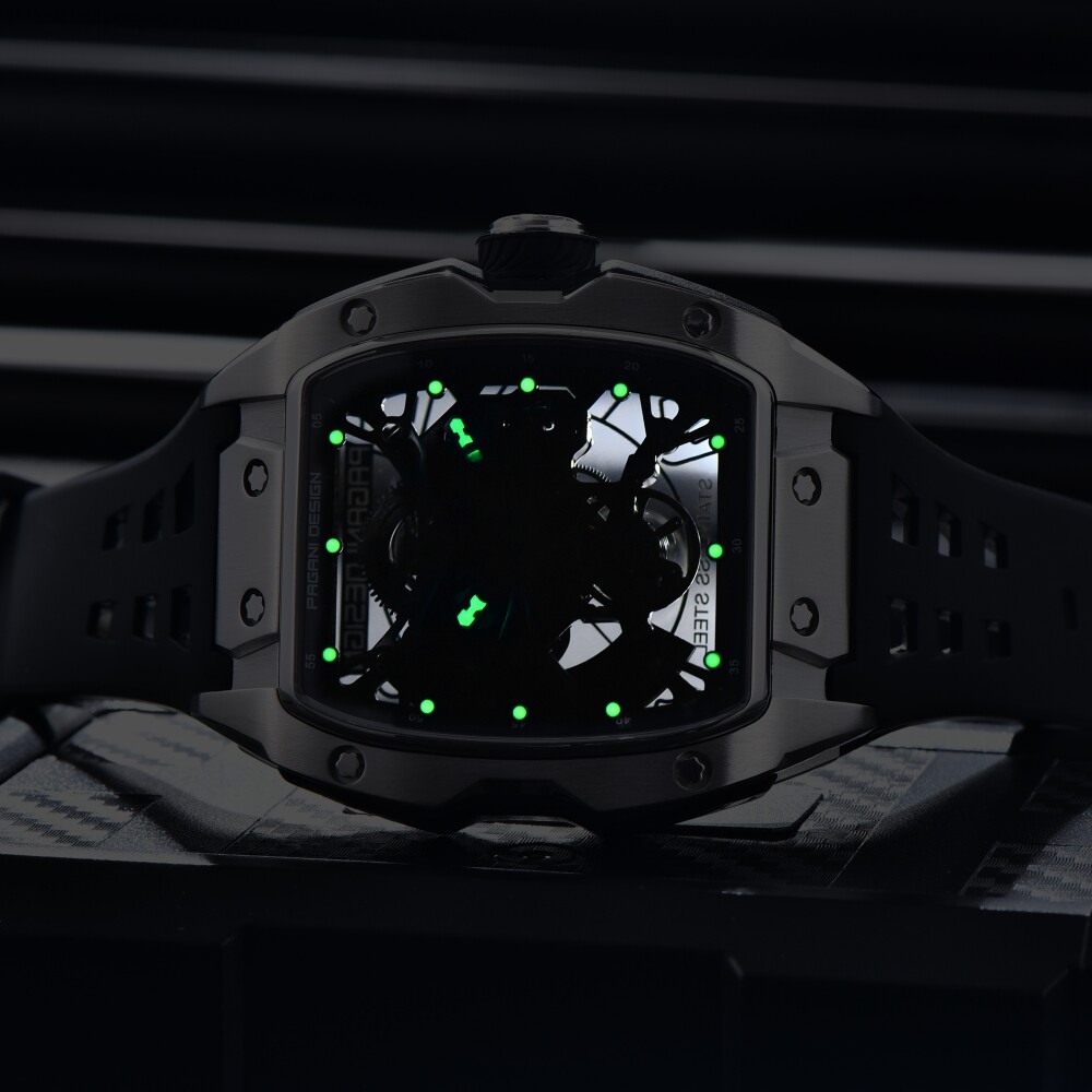 Men’s Automatic Mechanical Tonneau Watch Sapphire Waterproof Double-sided Hollow