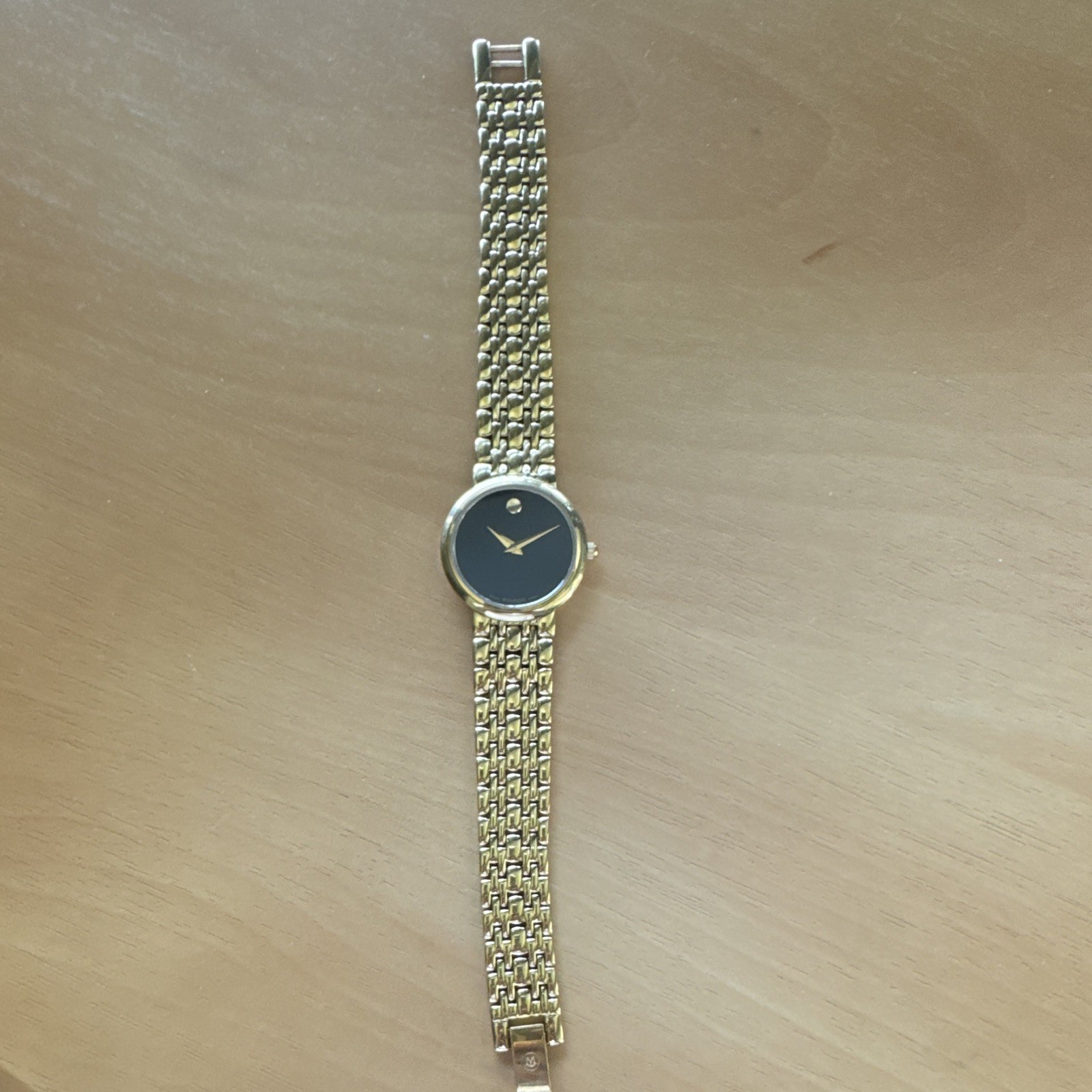 Movado Museum Women’s Gold Tone Bracelet Watch Black Dial Quartz No Marks