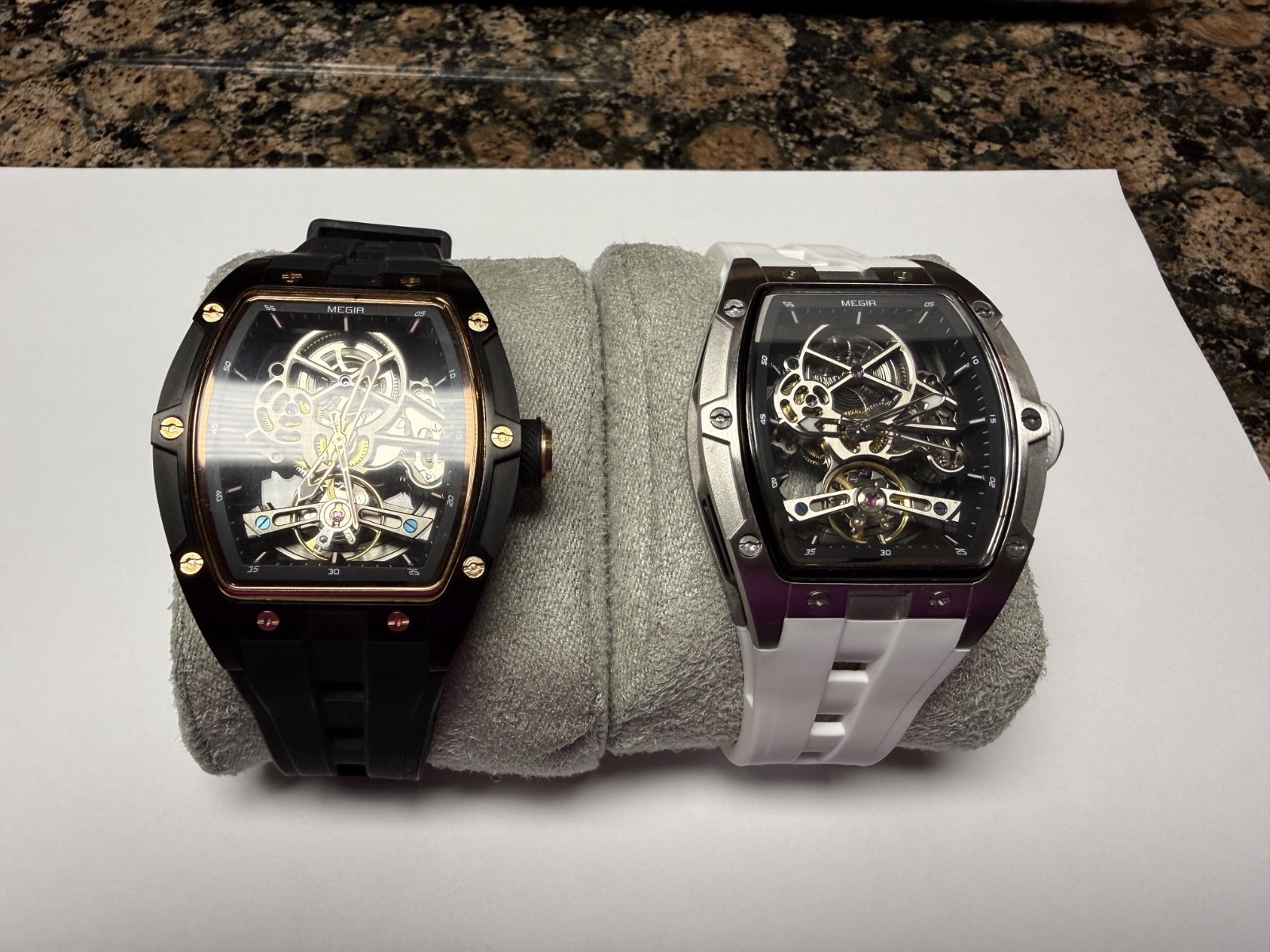 2 MEGIR Mens Watch Luxury Skeleton Dial Silicone Strap Automatic Watch