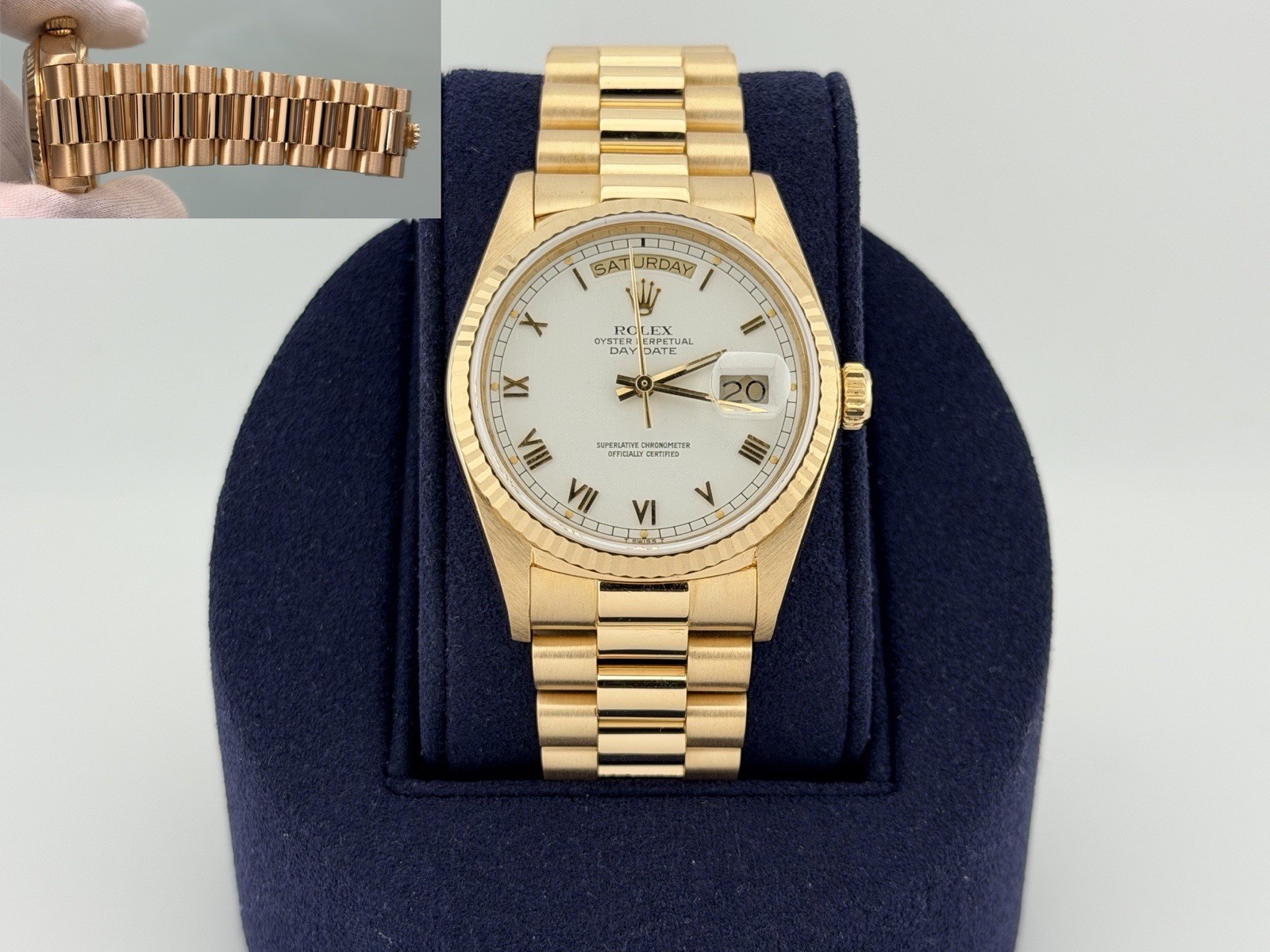 Rolex Day Date President 18038 36mm Quickset White Roman Dial 18k Yellow Gold
