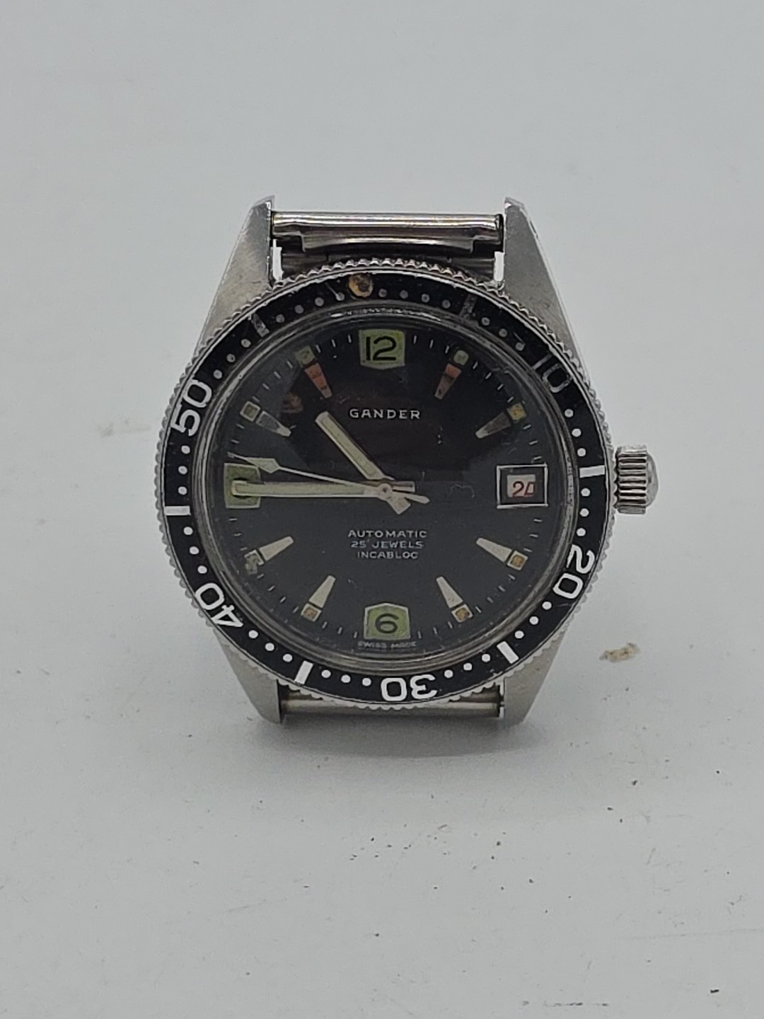 GANDER 25 JEWELS INCABLOC SKIN DIVER STAINLESS STEEL AUTOMATIC VINTAGE