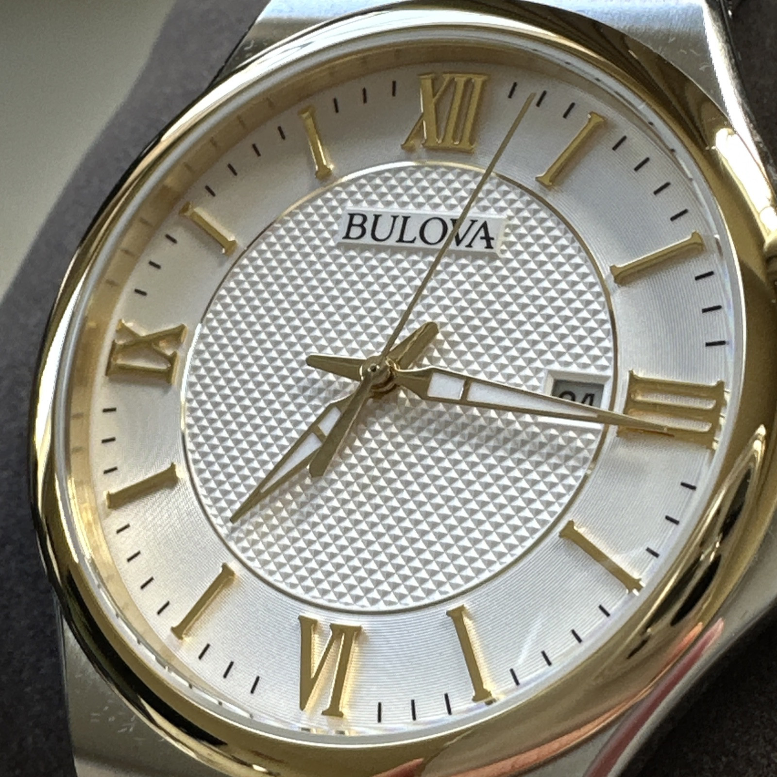 Bulova Wilton Mens Quartz Calendar Silver Gold Stainless Steel Watch 41MM 98B391