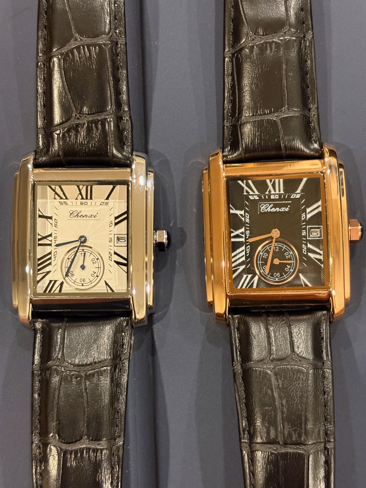 CHENXI Men’s Quartz Watches pair. Steel, and Rose Gold. USA, Free Shipping.