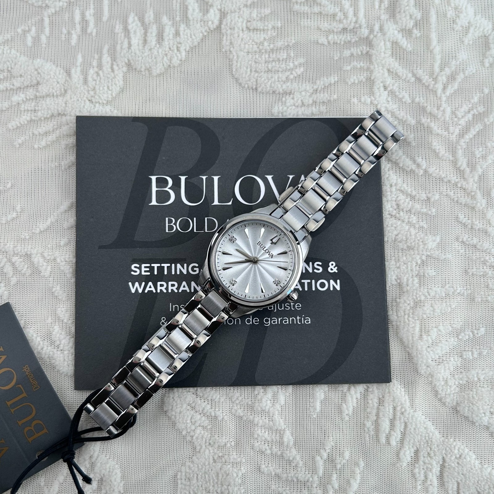 Bulova Classic Sutton Diamond White Dial 96P219 Women’s Quartz Watch 28MM