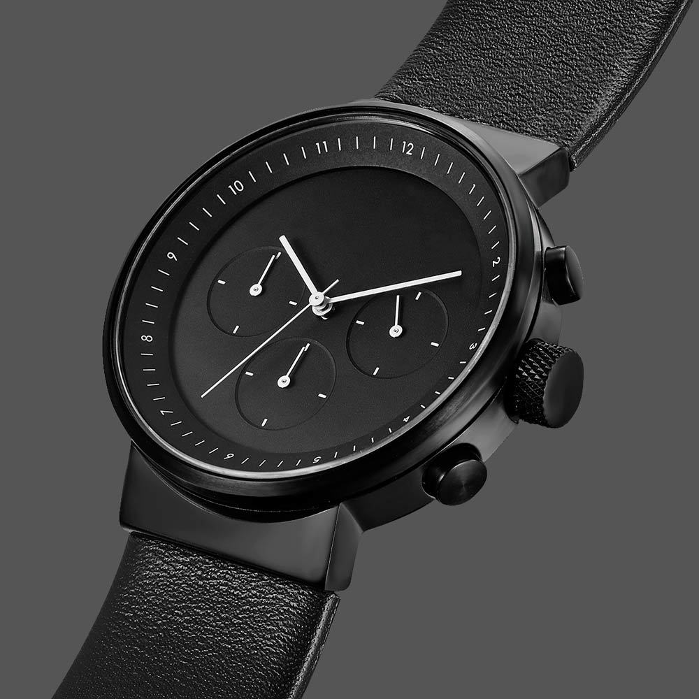 Projects Watches Kiura Black Cronografo Quarzo Acciaio Nero Pelle Uomo Orologio
