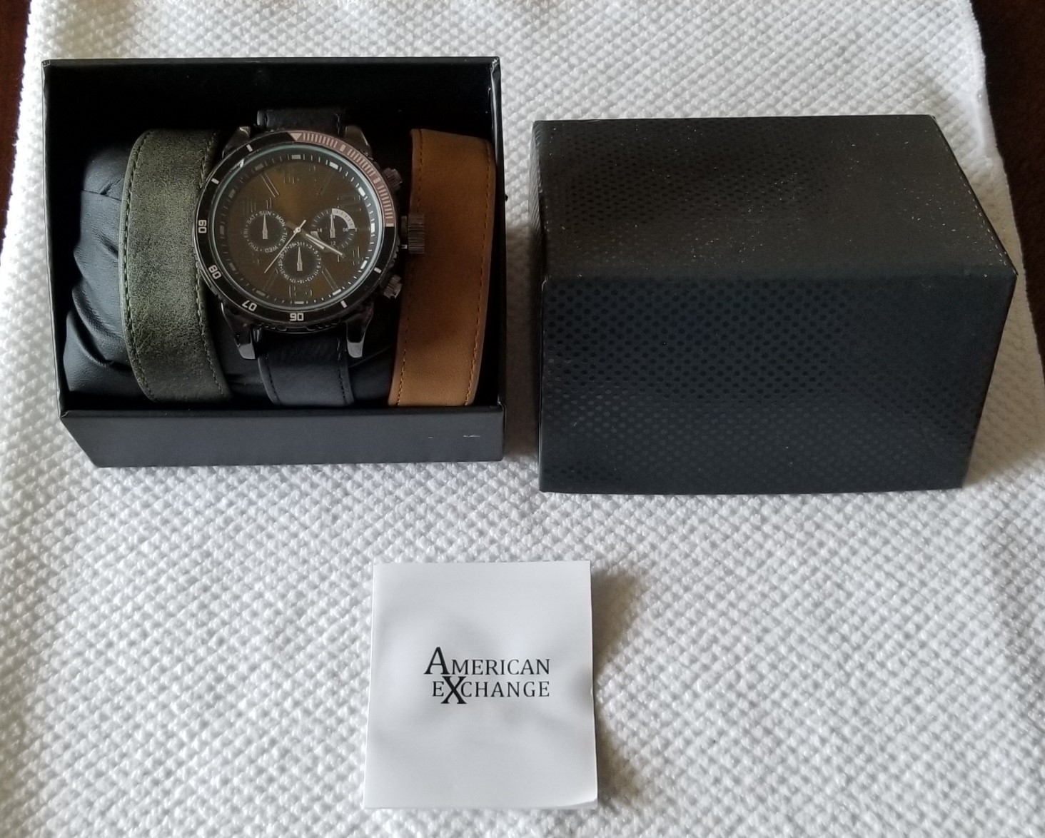 NIB American Exchange Gunmetal Watch 3 Faux Bands 6.5″-8″ New Battery