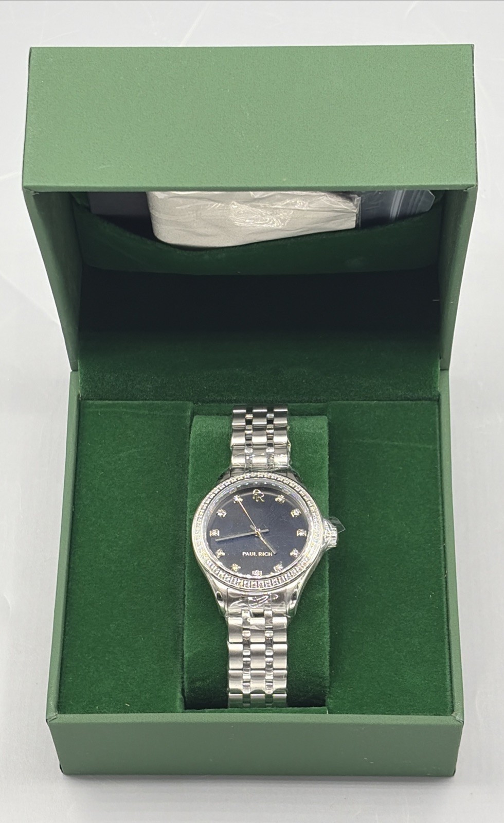 Paul Rich Crystelle Womens Watch 32mm Silver Black Dial Crystal Bezel