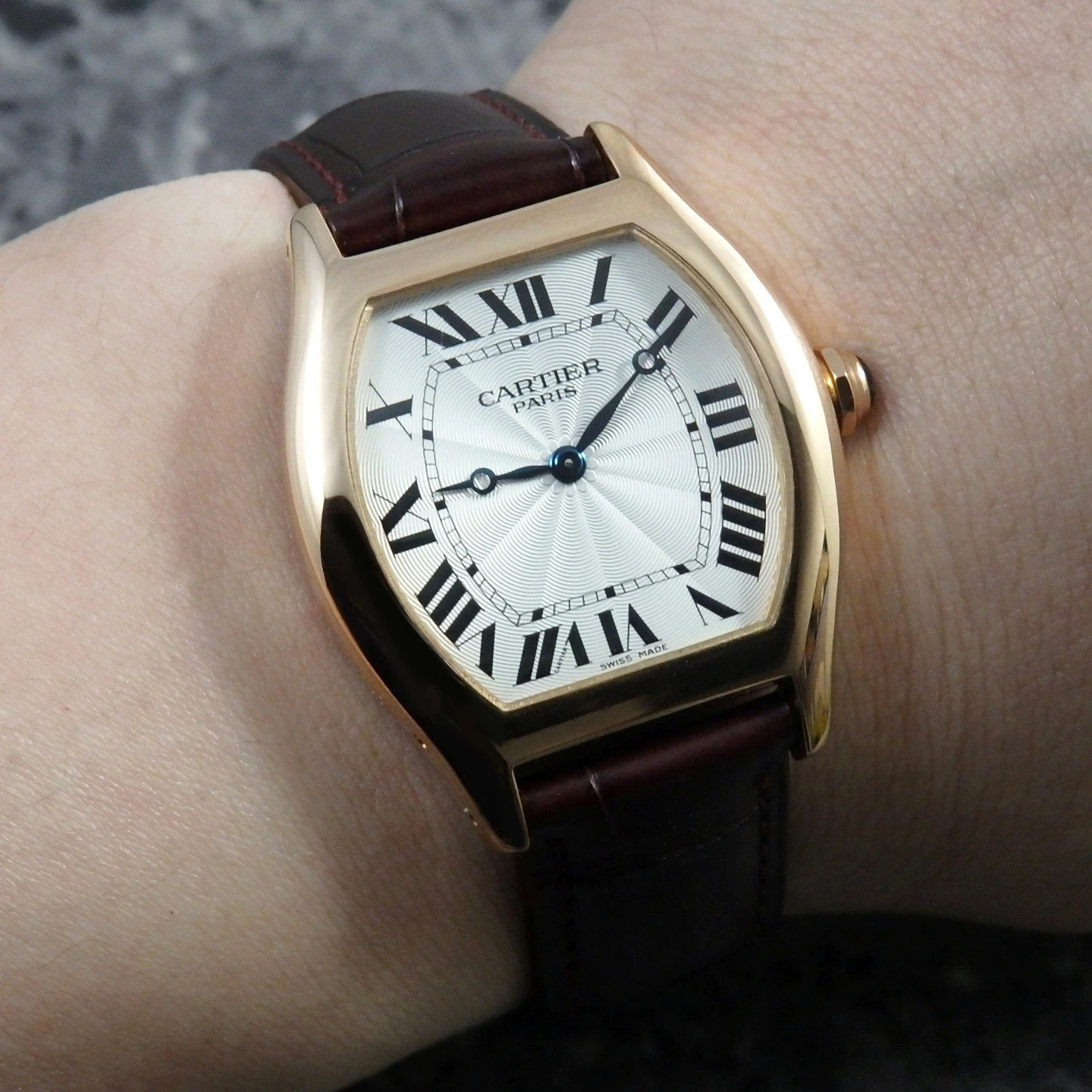 Cartier Tortue LM CPCP 2498E 18K Pink Gold Manual Guilloche Dial Watch