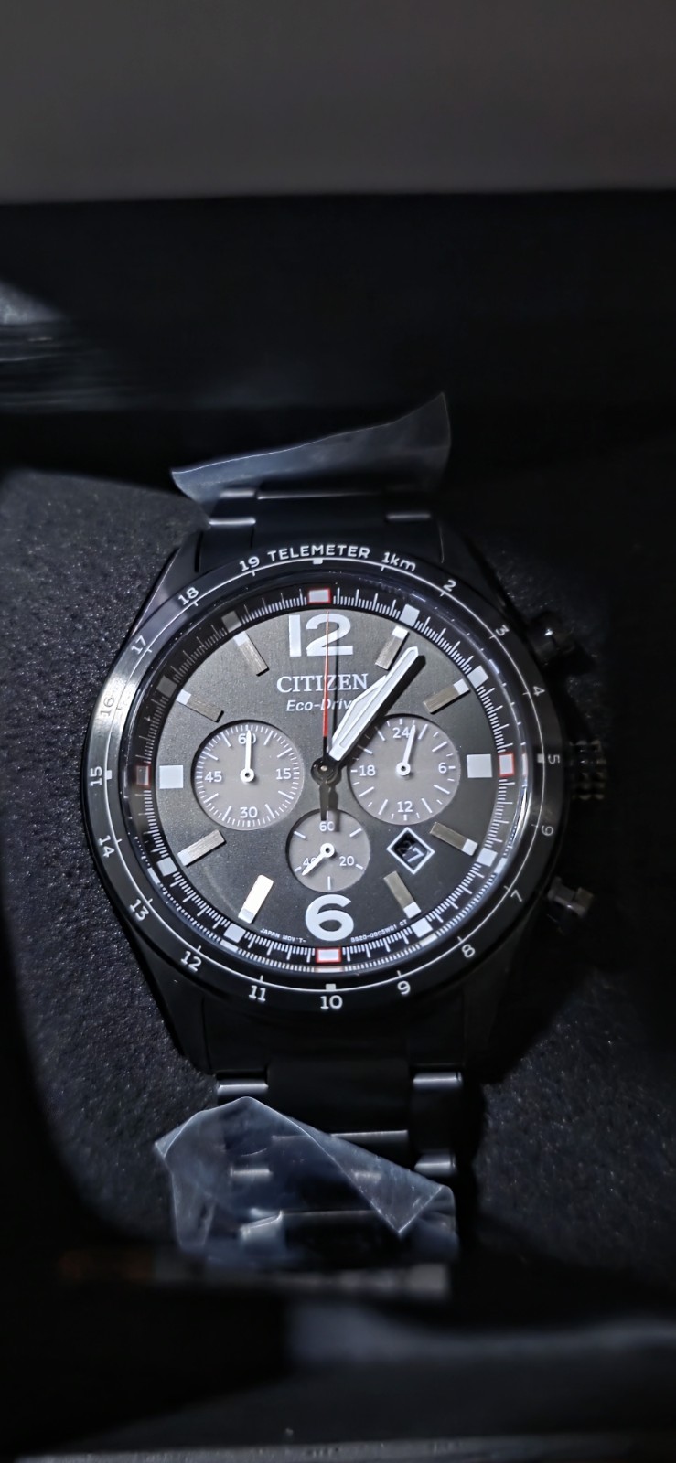 Citizen Eco-Drive Chronograph Black Dial Watch 43mm Black SS Bracelet 100m