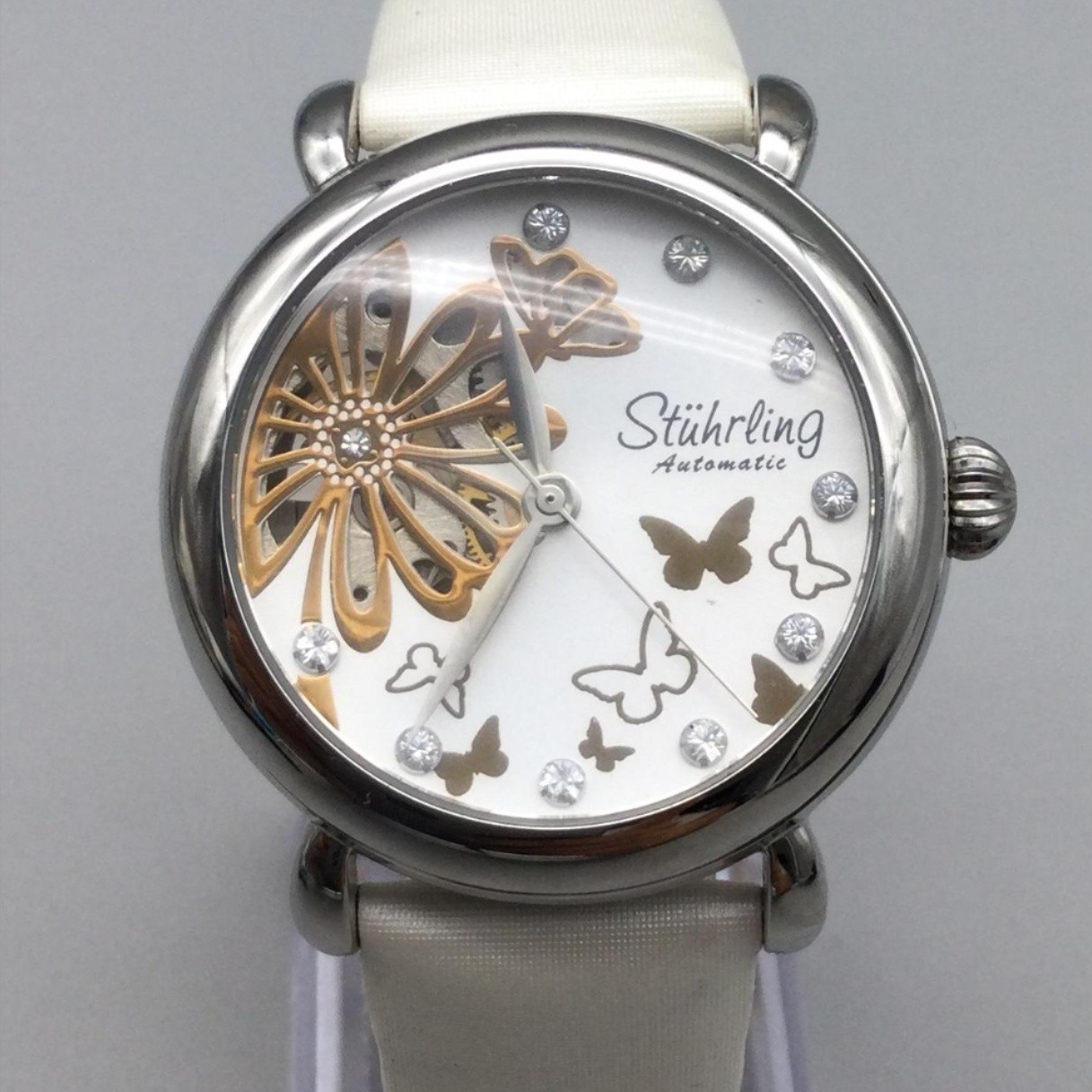 Stuhrling Original Womens Watch 34mm White Butterfly Gold Tone Automatic
