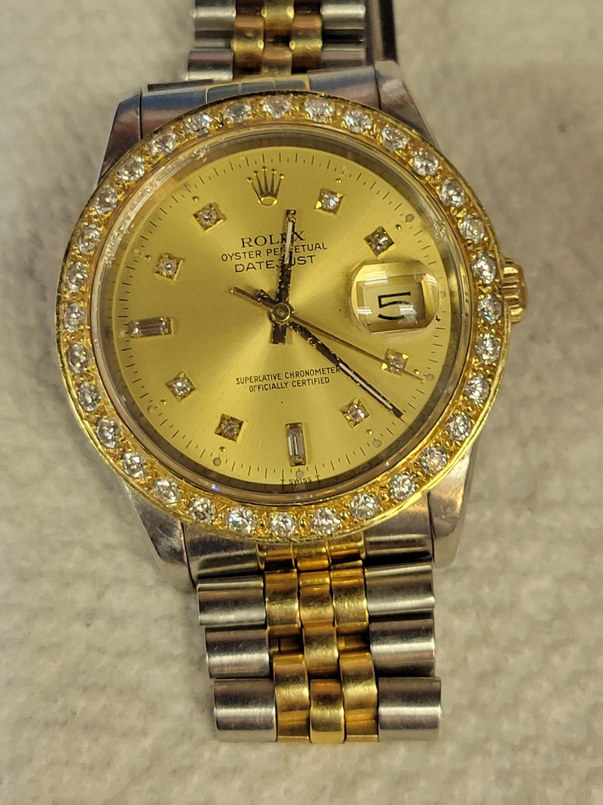 Rolex Datejust Jubilee Band 2Ct Natural Diamond Bezel Champagne Dial 36mm Watch~