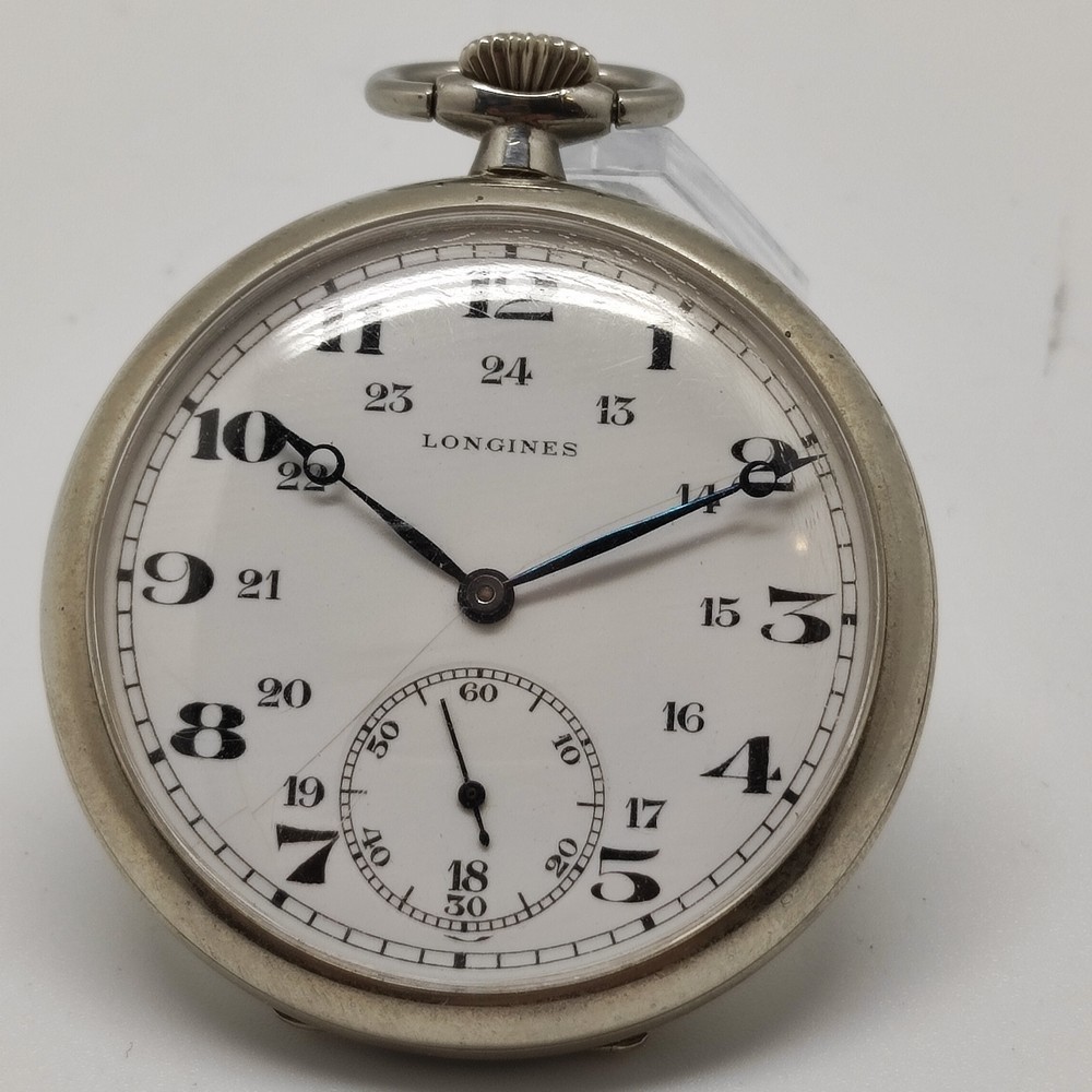 Longines White Dial Double Time Steel Pocket Watch