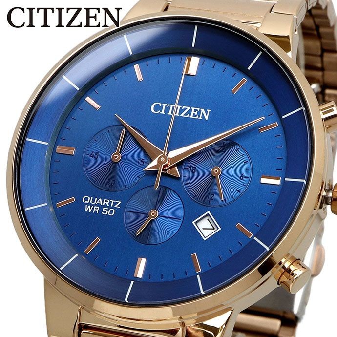 CITIZEN Wristwatch Zushichin Watch Chronograph Quartz Men’s Blue Rose Gold Overs