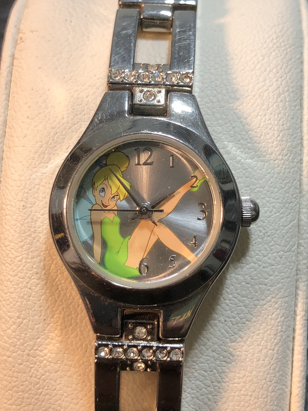 Disney Tinker Bell Women’s Watch Silver Tone Gemmed Quartz Ladies New Battery