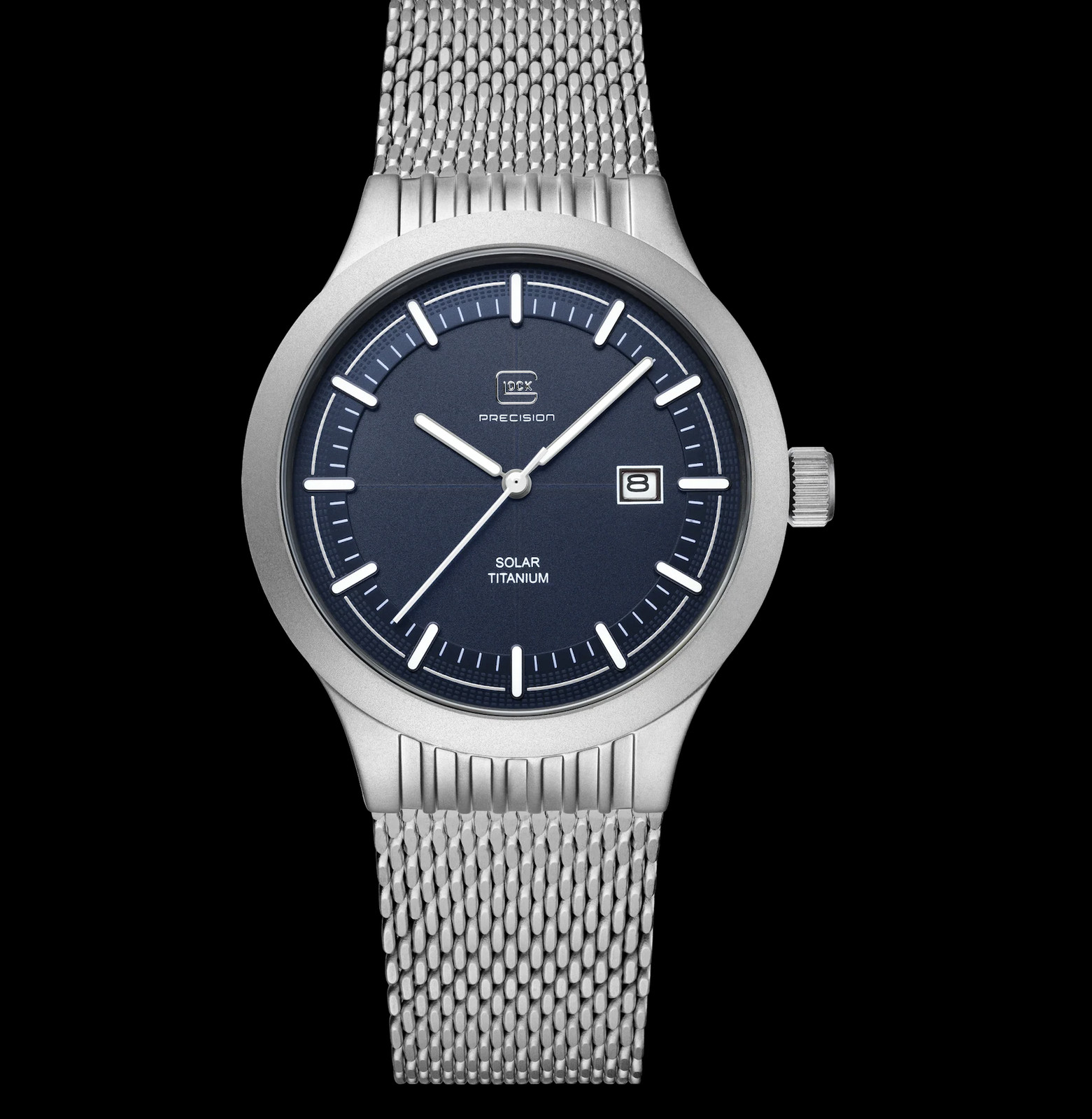 NOS 40mm Glock Precision GW-6-2-22 Blue Solar Quartz Wristwatch Swiss Titanium