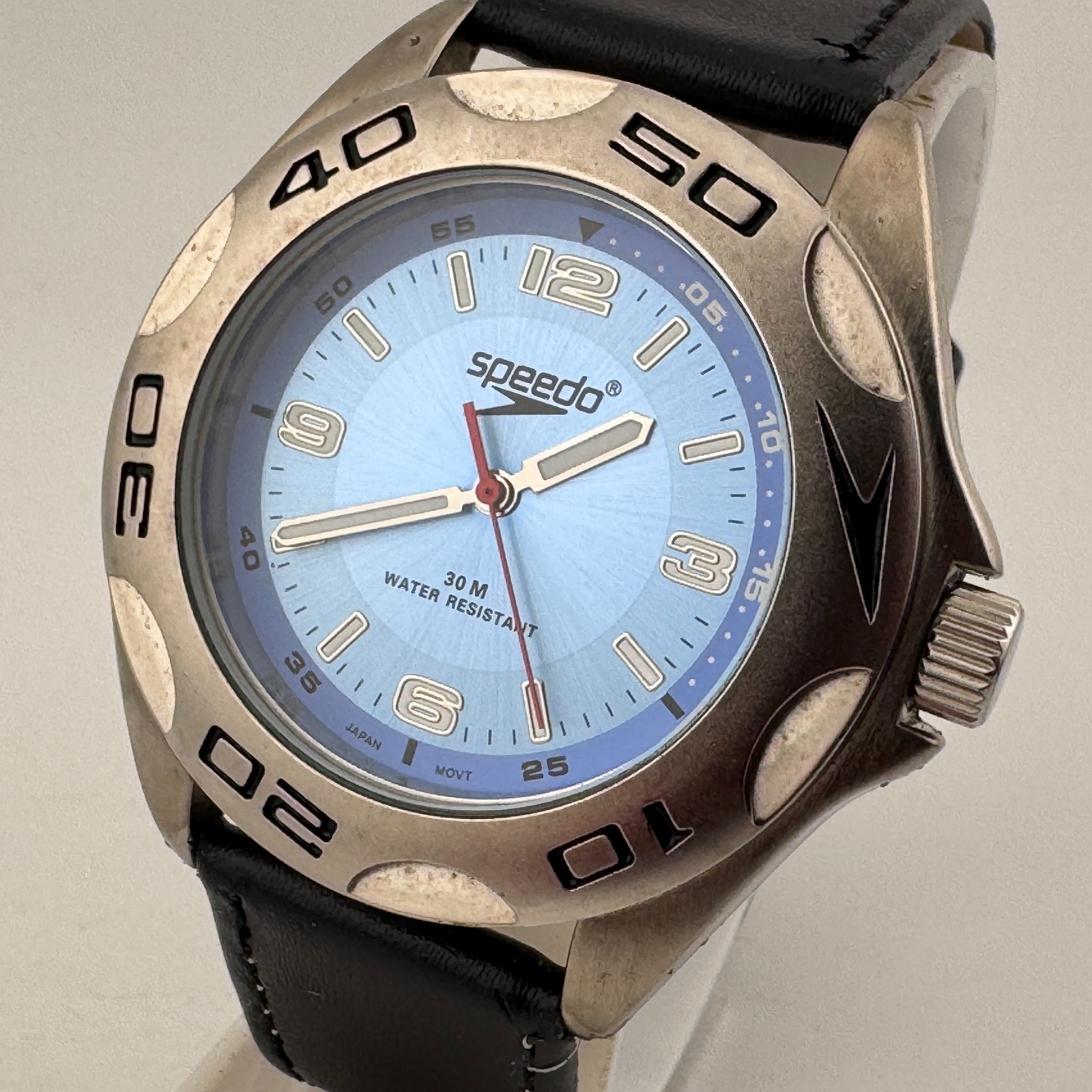 Speedo Quartz Watch Men 30m Silver Blue Rotating Bezel Japan Analog New Battery