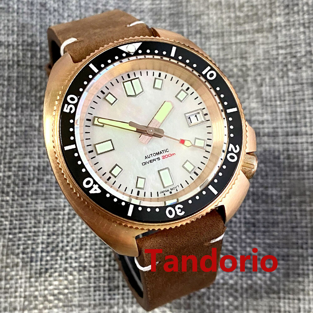 44mm Tandorio Mother of pearl Solid Full Cusn8 Bronze NH35A 20ATM Men Watch Date